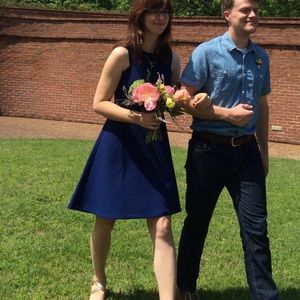 Banana Republic classic high low hem dress with shoulder cutout navy 4